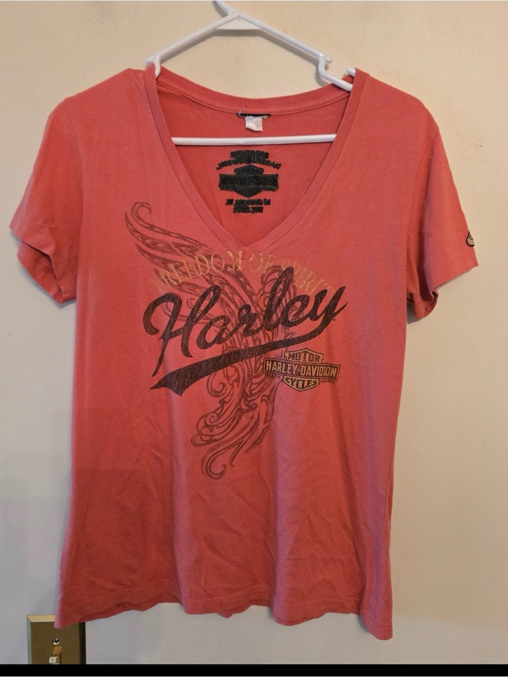 Harley Davidson orange v neck t shirt size womens xl